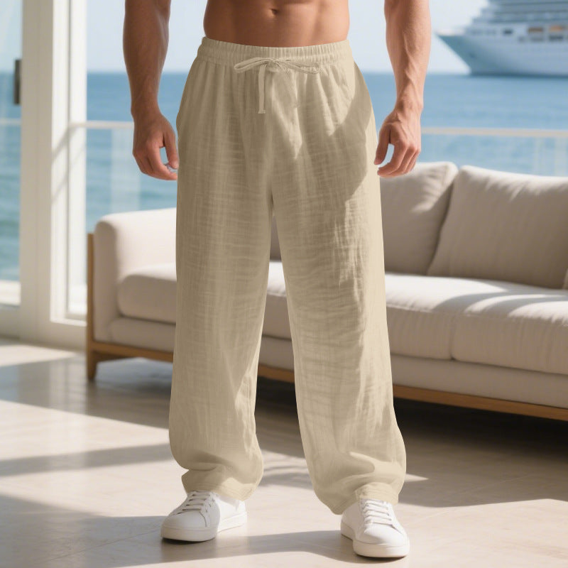 Herren lockere Sommerhose aus leichtem Leinenmaterial mit elastischem Bund und Seitentaschen Drune