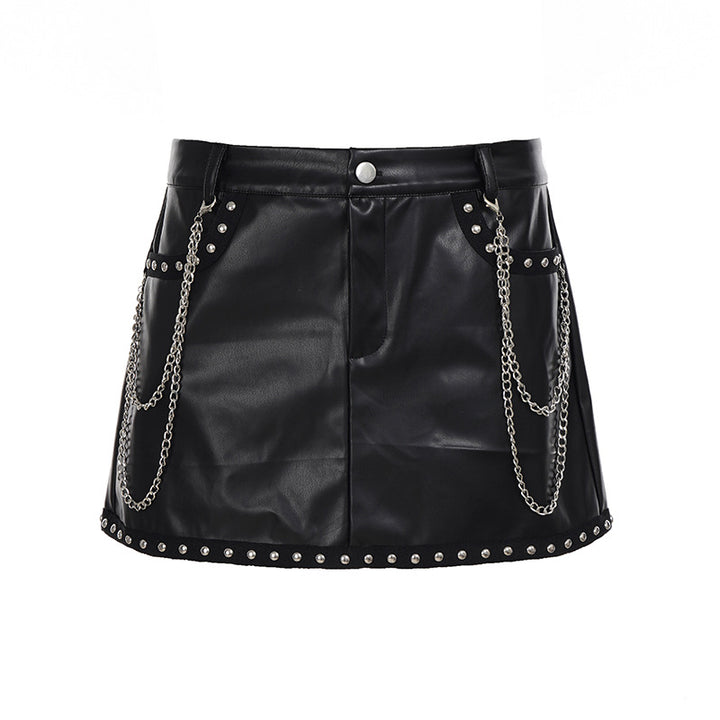 Damen Minirock aus Kunstleder mit Rüschendetails und schickem Gürtel Drune