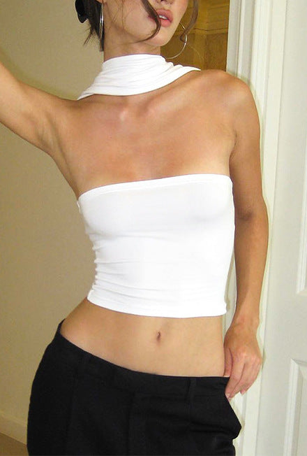 Damen Crop-Oberteil mit schickem Wickelkragen und figurbetontem Schnitt Drune
