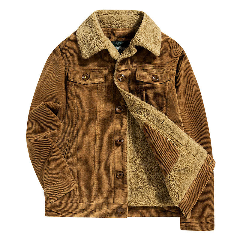 Herren Cord-Truckerjacke mit durchgehendem Teddyfutter und Brustpattentaschen Drune