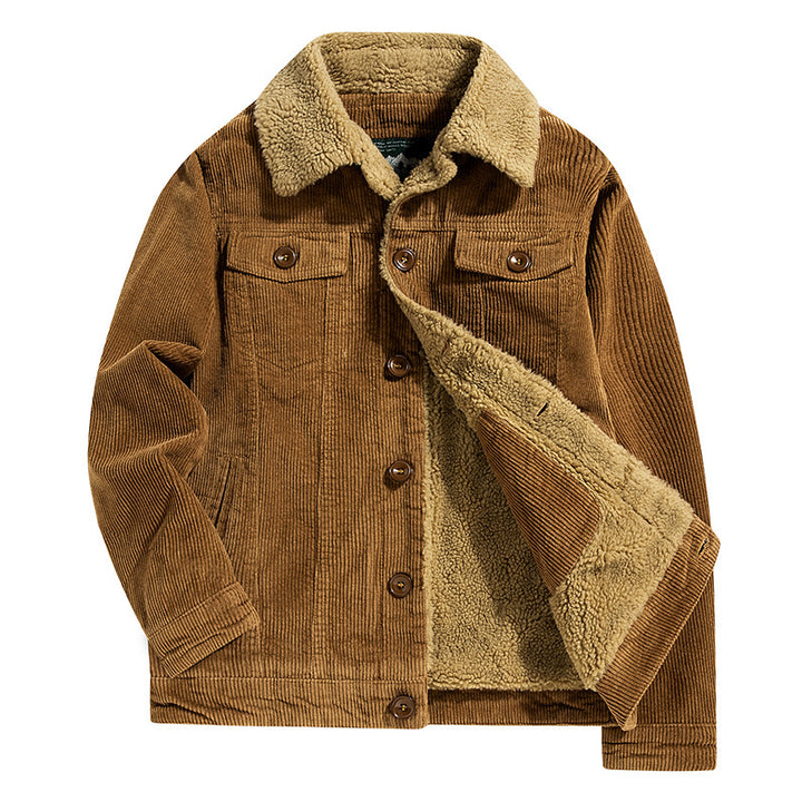 Herren Cord-Truckerjacke mit durchgehendem Teddyfutter und Brustpattentaschen Drune