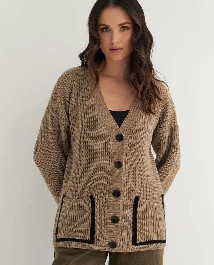 Damen Grobstrick-Cardigan mit praktischen Taschen und modernen Knöpfen Drune