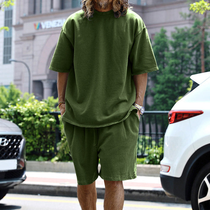 Herren nan oversized Loungewear-Set mit Boxy-Shirt Kordelbund-Bermuda und weichem Baumwollmix Drune