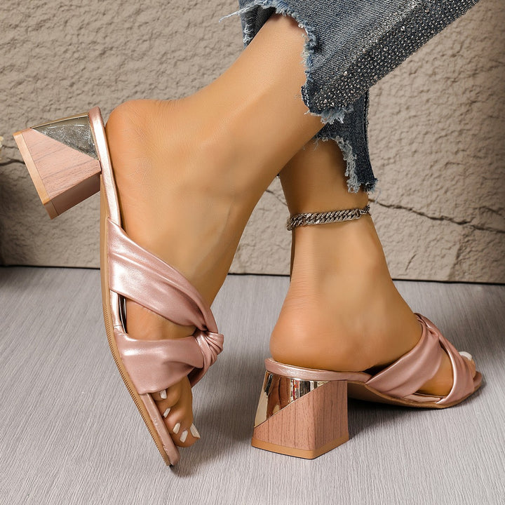Damen elegante Mules mit verknotetem Obermaterial und blockiertem Absatz Drune