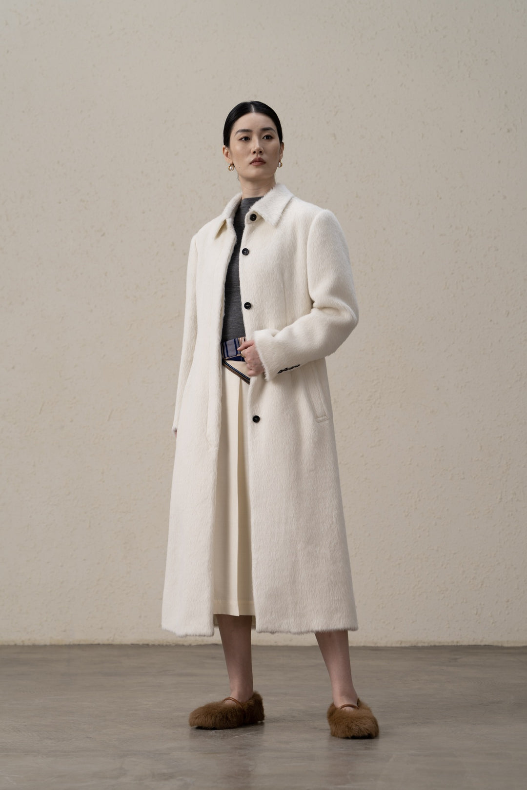Damen Eleganter Langhaarmantel Drune