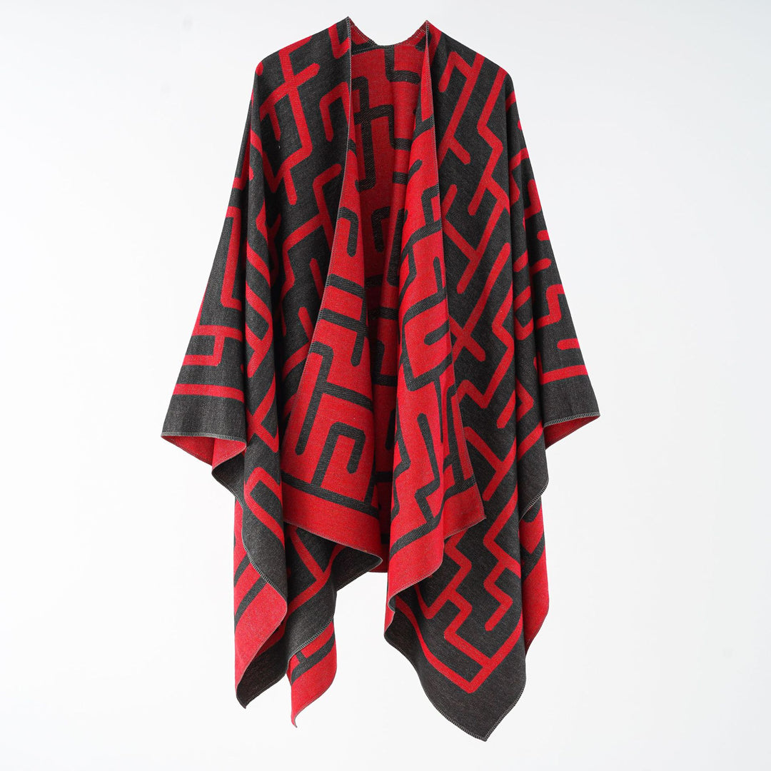 Damen Wendefreundlicher Jacquard-Capeponcho im Oversize mit grafischem Allovermuster Drune
