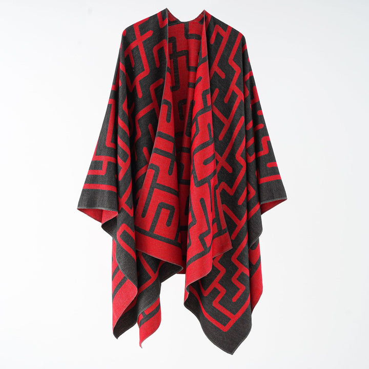 Damen Wendefreundlicher Jacquard-Capeponcho im Oversize mit grafischem Allovermuster Drune