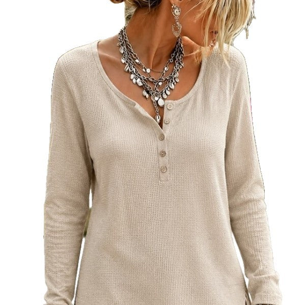 Damen Schickes Langarmshirt mit Knopfleiste Drune