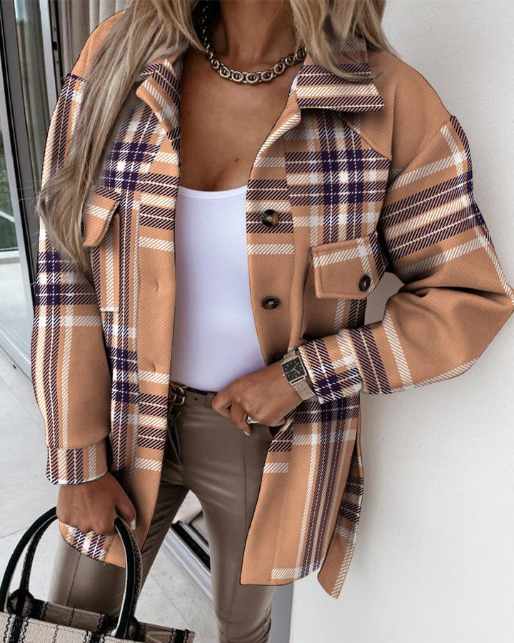 Damen Oversized Karo-Hemdenjacke aus weichem Material Drune