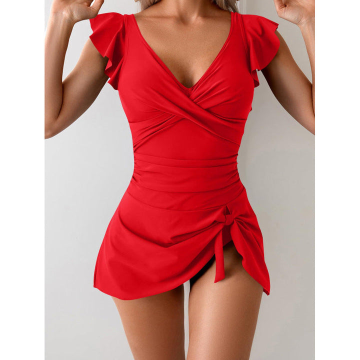 Damen Eleganter Badeanzug mit Rüschendetails und Wickelrock Drune