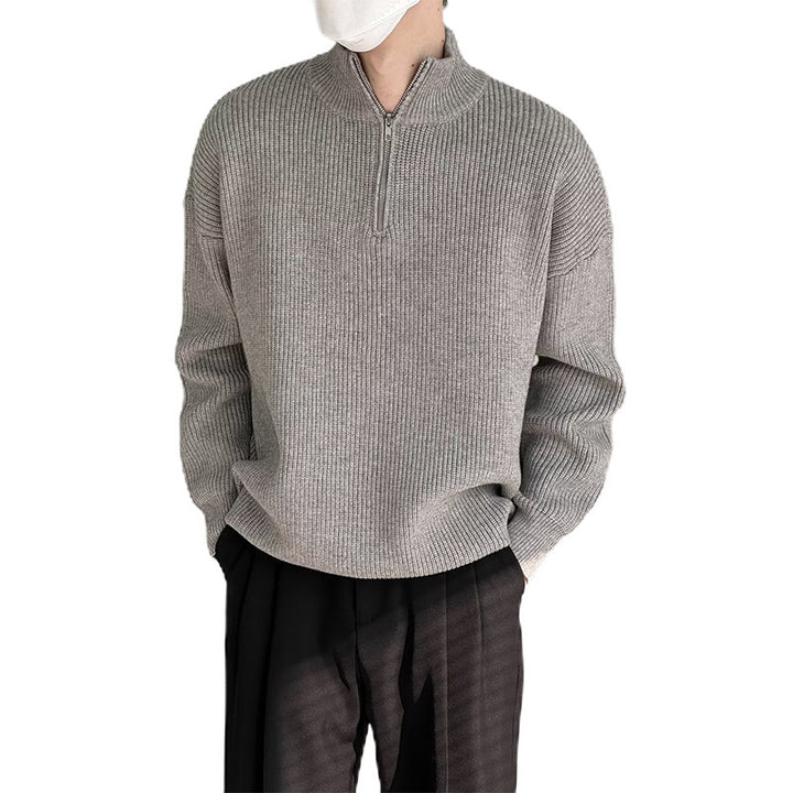 Herren Modischer Strickpullover mit Stehkragen und Reißverschluss Drune