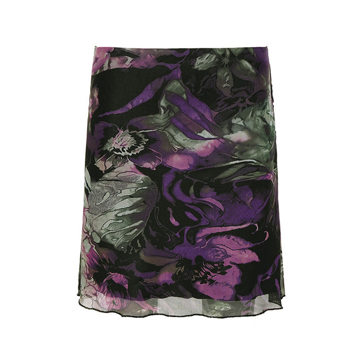 Damen eleganter Midirock mit floralem Design und fließendem Stoff Drune