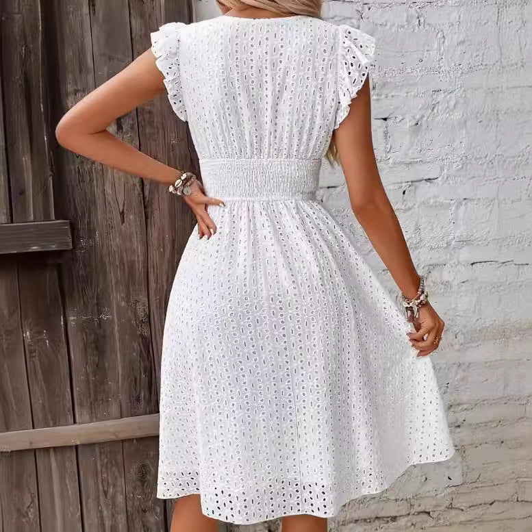 Damen Sommerliches Rüschkleid mit Waffelstruktur Drune