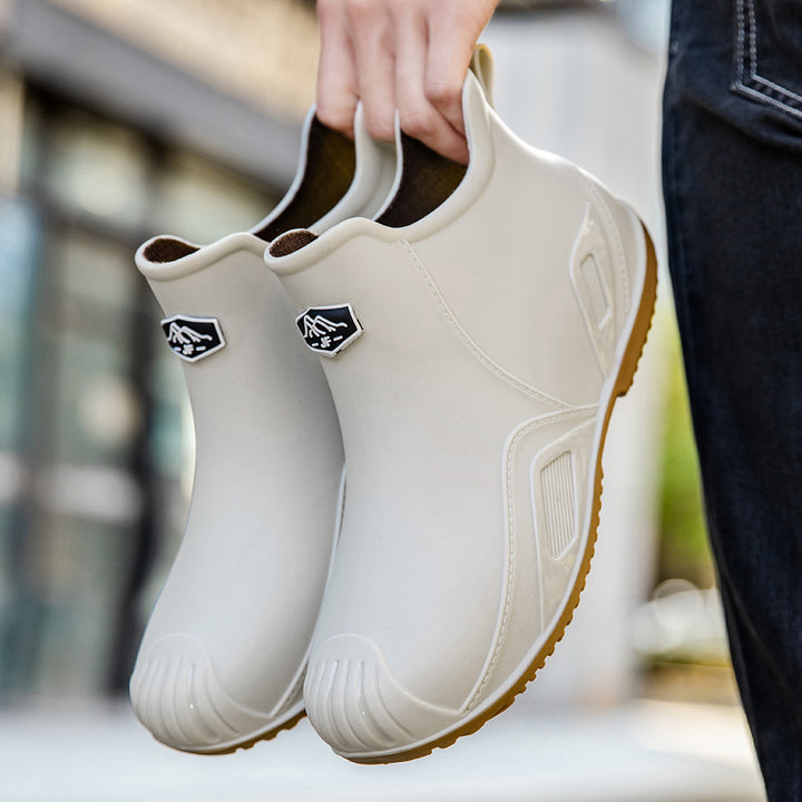 Herren Slip-On Kurzschaft-Gummiregenstiefelette mit griffiger Kontrastlaufsohle Drune