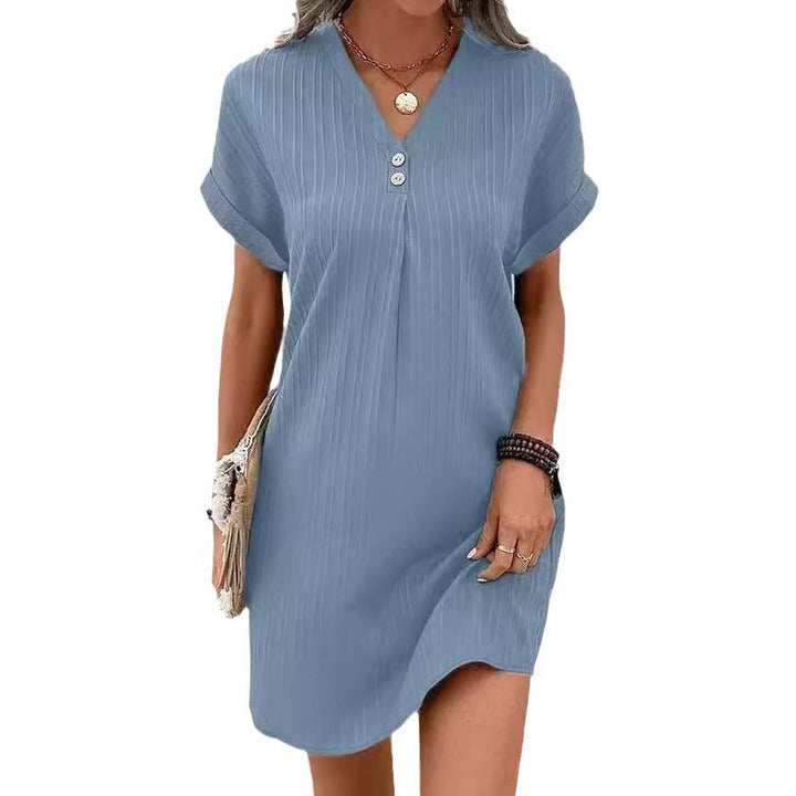 Damen V-Ausschnitt Strandkleid mit feiner Rippstruktur Drune