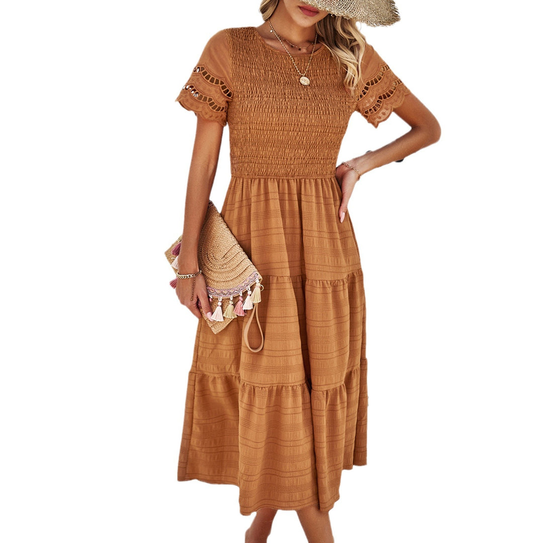 Damen Midikleid mit Puffärmeln und elastischem Oberteil Drune