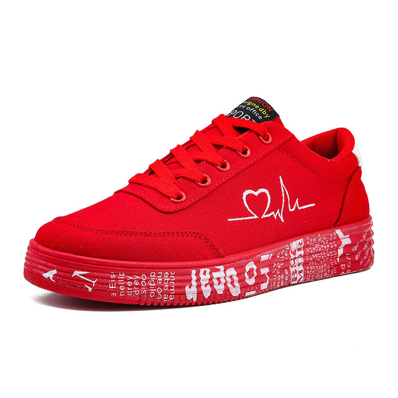 Damen nan Canvas-Sneaker mit dekorativer Print-Plateausohle und Herzlinien-Stickerei Drune
