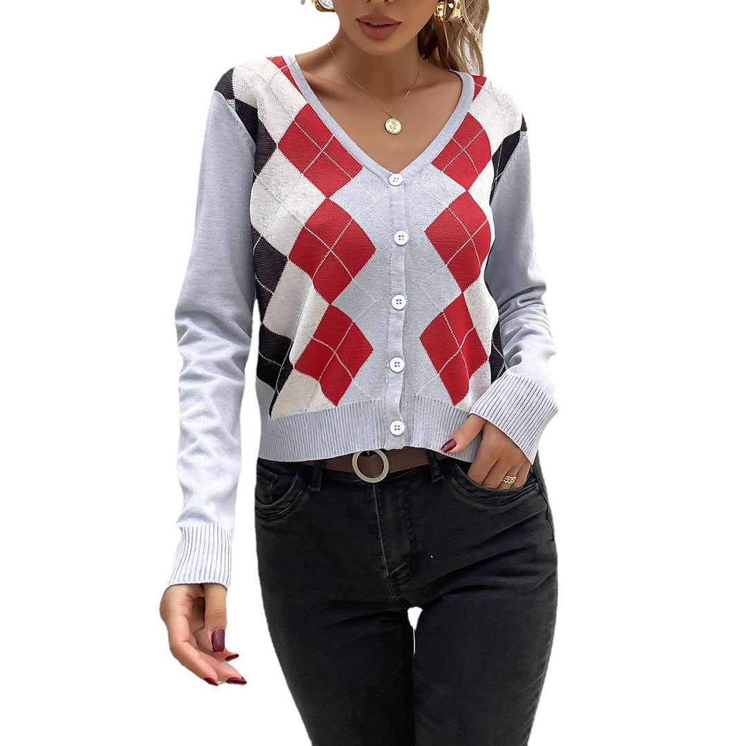 Damen Argyle-Cardigan mit tiefem V-Ausschnitt, feinem Feinstrick und Knopfleiste Drune