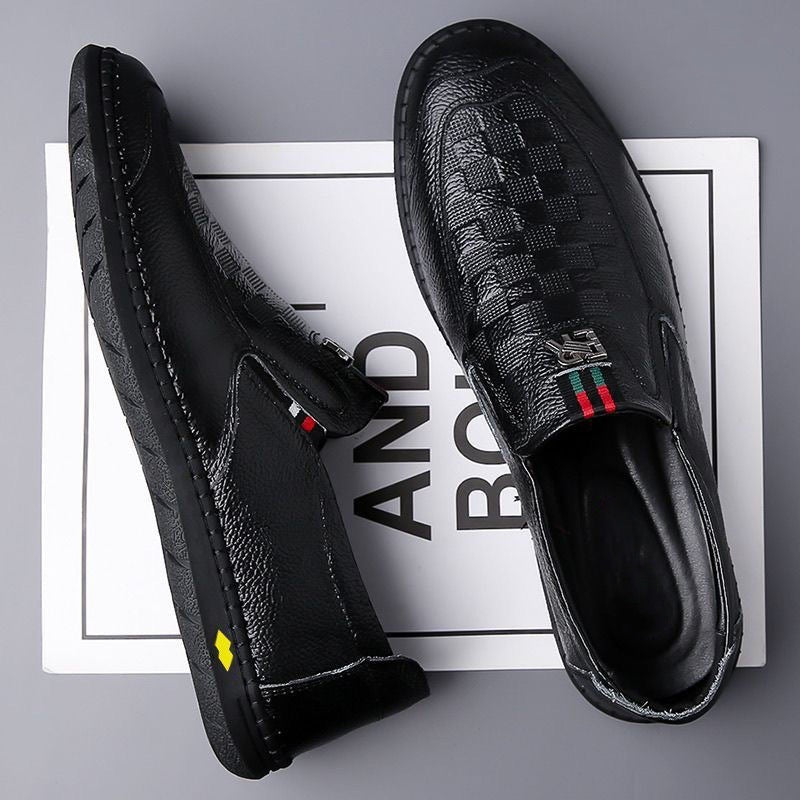 Herren Bequeme Slip-On Lederslipper Drune