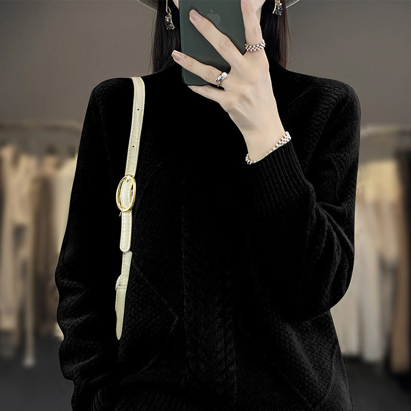 Damen Weicher Zopfstrick-Mockneckpullover mit Strukturpatches und flauschiger Mohair-Optik Drune