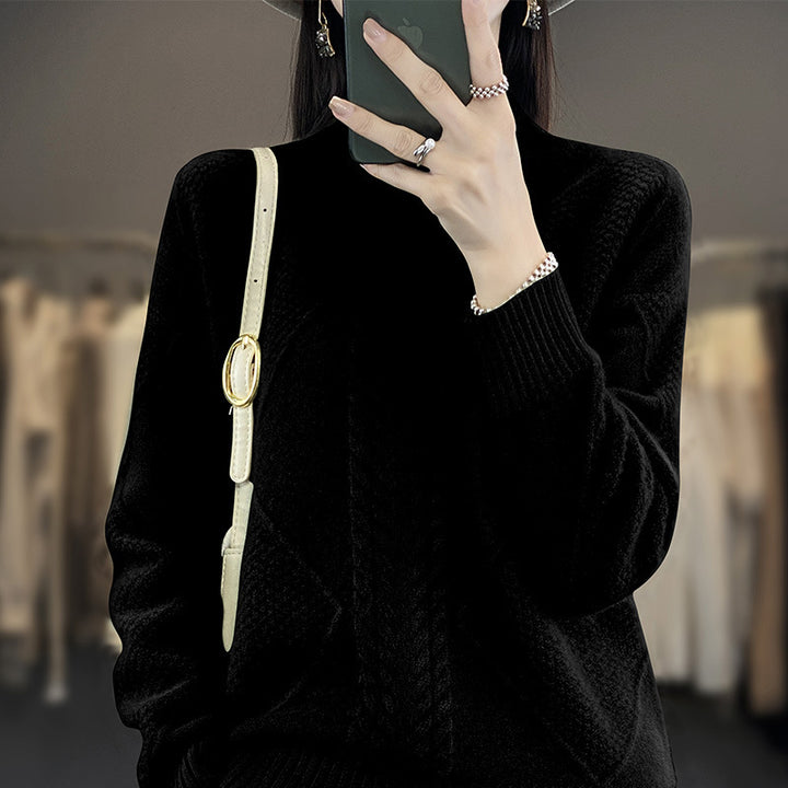 Damen Weicher Zopfstrick-Mockneckpullover mit Strukturpatches und flauschiger Mohair-Optik Drune