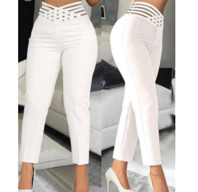 Damen Hochtaillierte Stretch-Hose mit transparentem Gummibund Drune