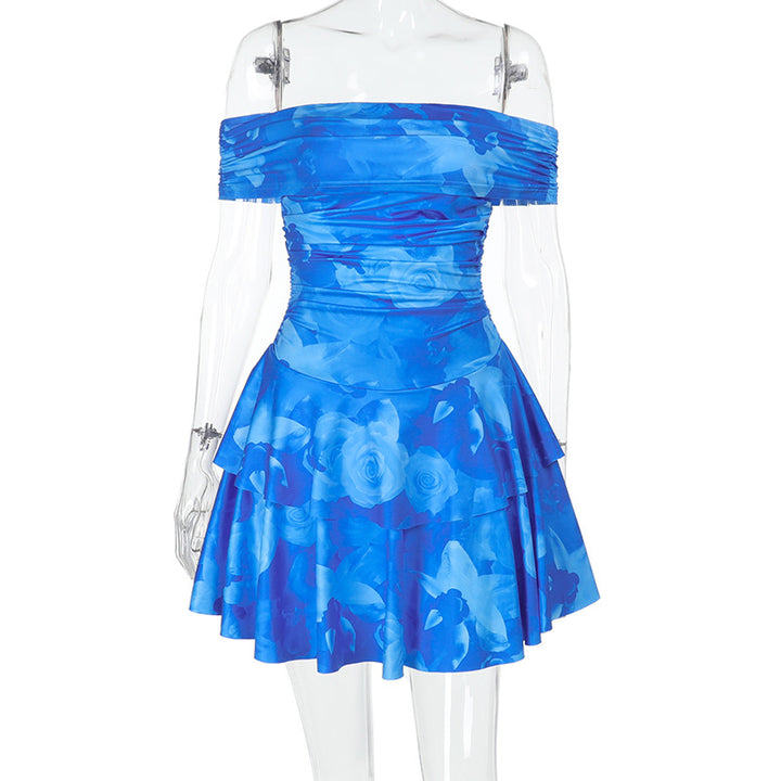 Damen Off-Shoulder Sommerkleid mit Rüschendetails Drune