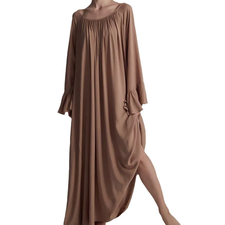 Damen Elegantes Maxi-Nachtkleid mit weiten Rüschensäumen und fließendem Schnitt Drune