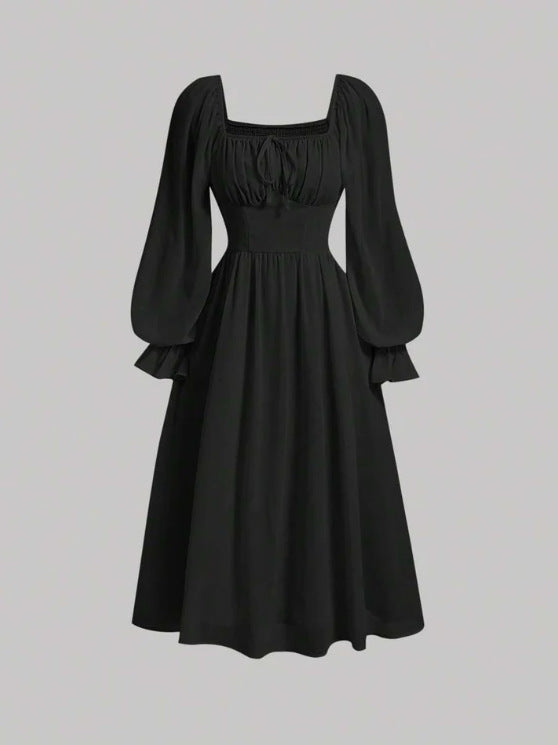 Damen Elegantes Midikleid mit Puffärmeln Drune