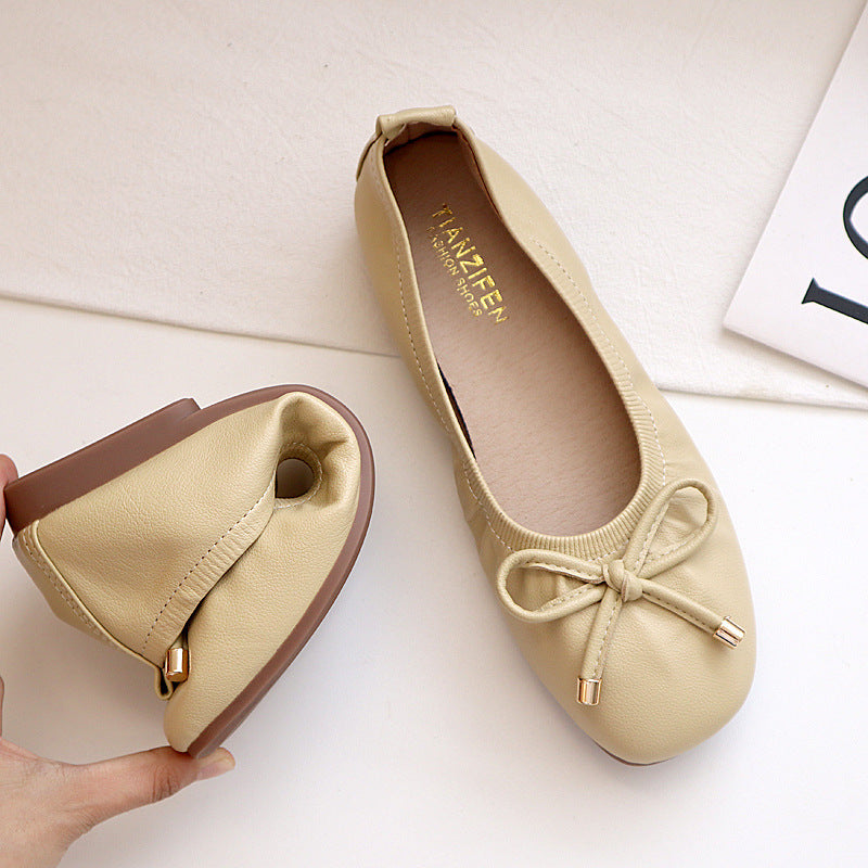 Damen Faltbare Ballerinas mit Schleife und Anti-Rutsch-Sohle Drune