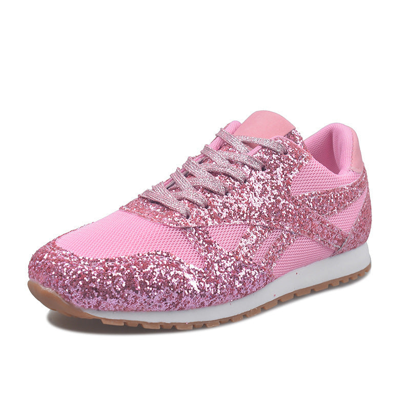 Damen Glitzer-Sneaker mit Mesh-Einsätzen und profilierter Gummisohle Drune