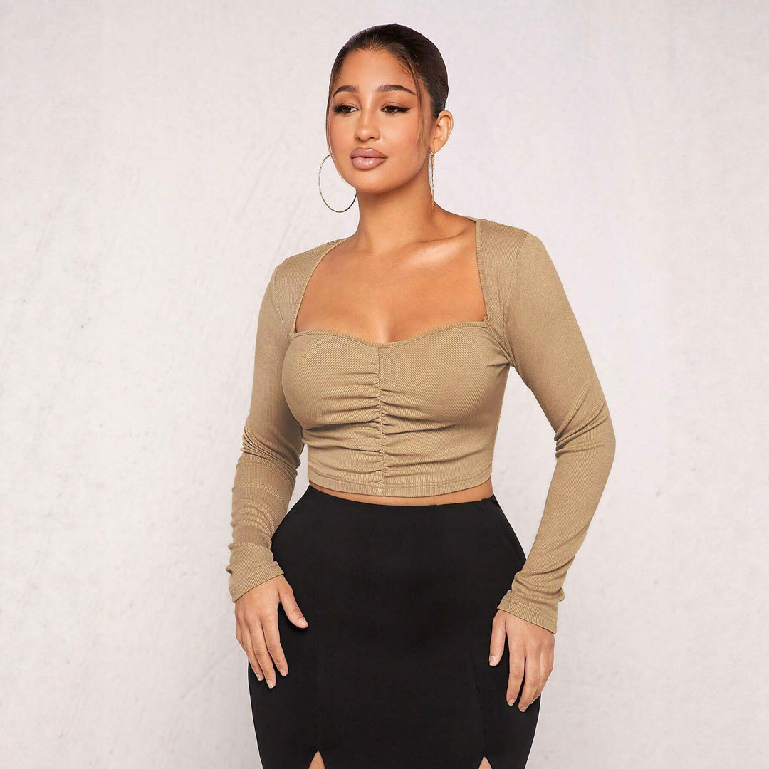 Damen figurformendes Ripp-Crop-Top mit Herz-Bustier und Mittelraffung Drune