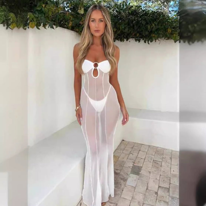 Damen transparenter Maxi-Strandanzug mit verführerischem Cut-Out-Design Drune