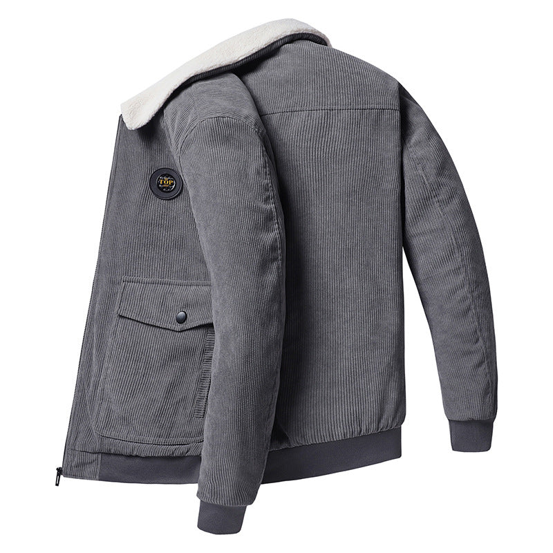 Herren nan Cordjacke mit Teddykragen, aufgesetzten Klappentaschen und elastischen Bündchen Drune