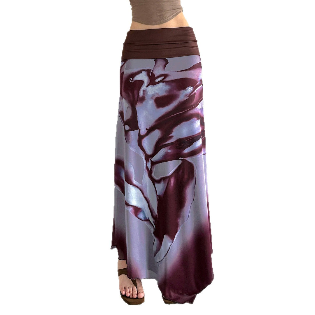 Damen Asymmetrischer Lagen-Chiffon-Maxirock mit Umschlagbund und Aquarellprint Drune