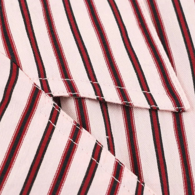 Damen Gestreifte Hemdbluse mit Stehkragen und Tunnelzug Drune