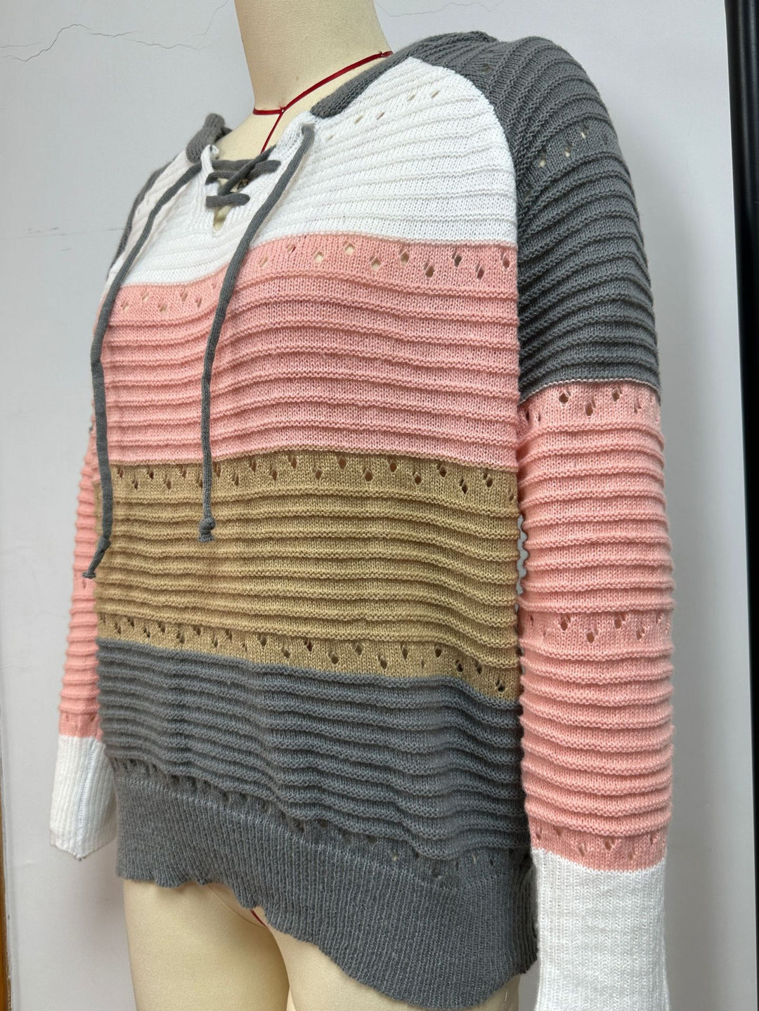 Damen lässiger Sweatshirt mit dekorativen Schnürdetails und Strukturmuster Drune