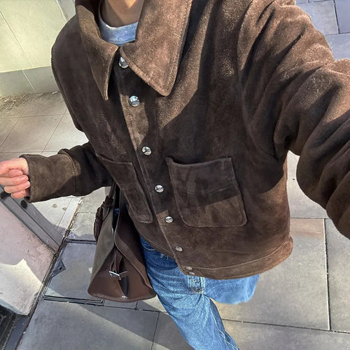 Damen Modische Wildlederjacke mit seitlichen Taschen Drune