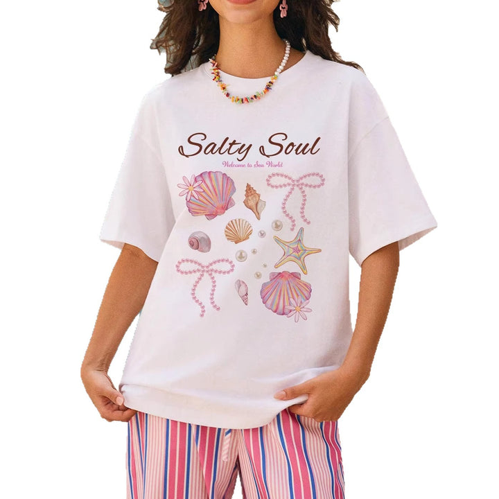 Damen Grafik T-Shirt mit maritimem Muschelmotiv und legerem Schnitt Drune
