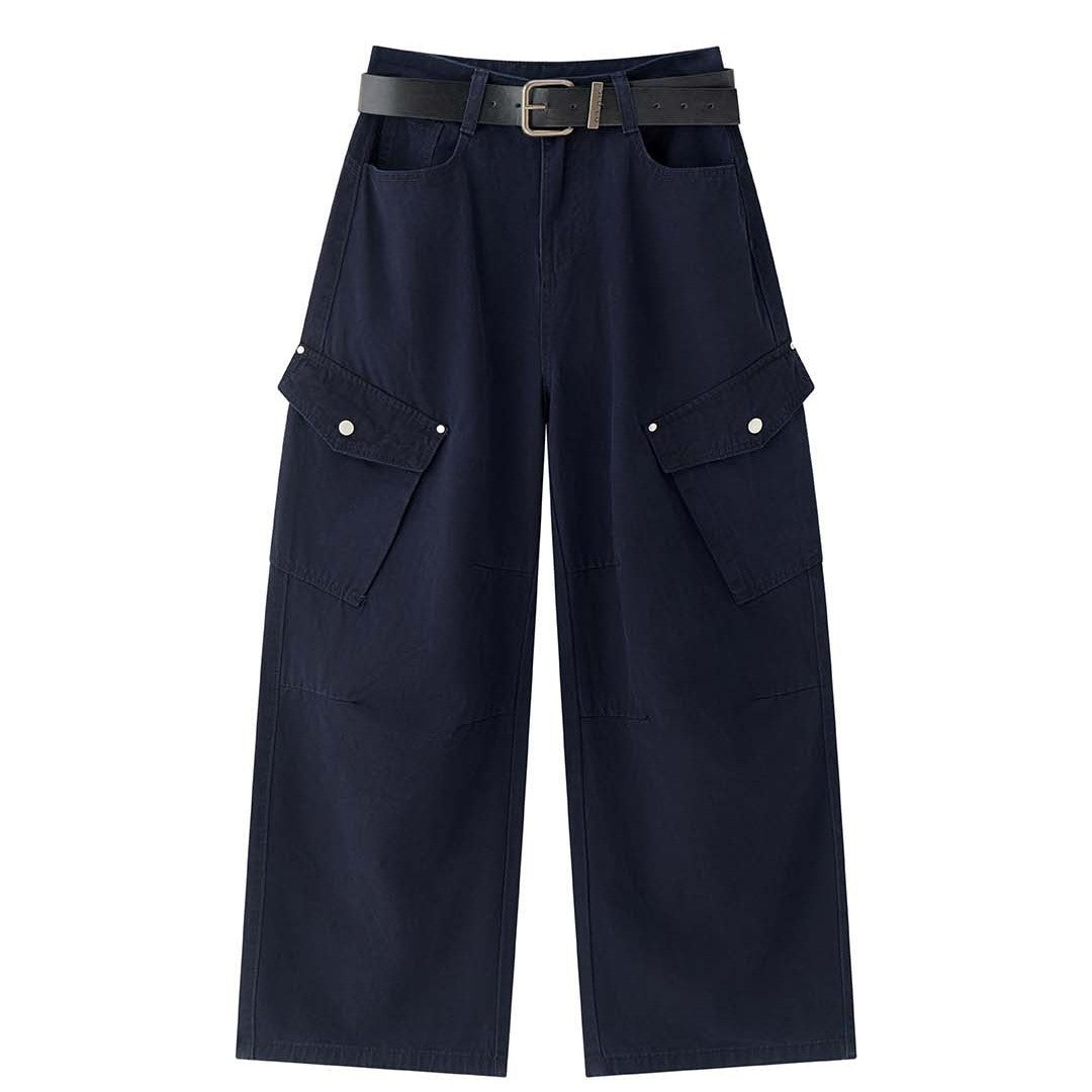 Damen Weite High‑Waist Cargo‑Ballonhose im Camouflage‑Look mit großen Klappentaschen Drune