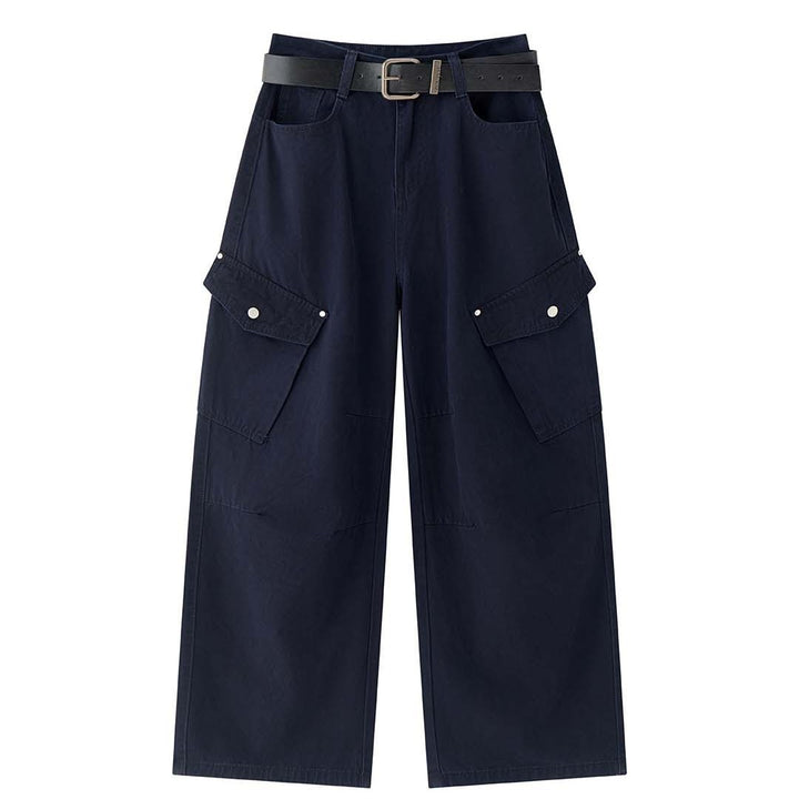 Damen Weite High‑Waist Cargo‑Ballonhose im Camouflage‑Look mit großen Klappentaschen Drune