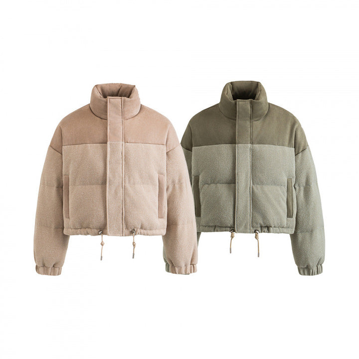Damen Kurze gesteppte Stehkragenjacke mit Kordelzug, Waffelstruktur und Boxy‑Silhouette Drune