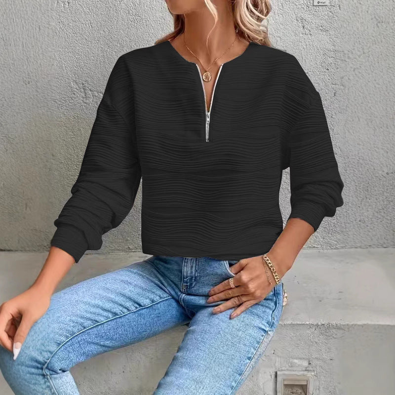 Damen Moderner Sweatshirt mit Halbreißverschluss und strukturiertem Design Drune