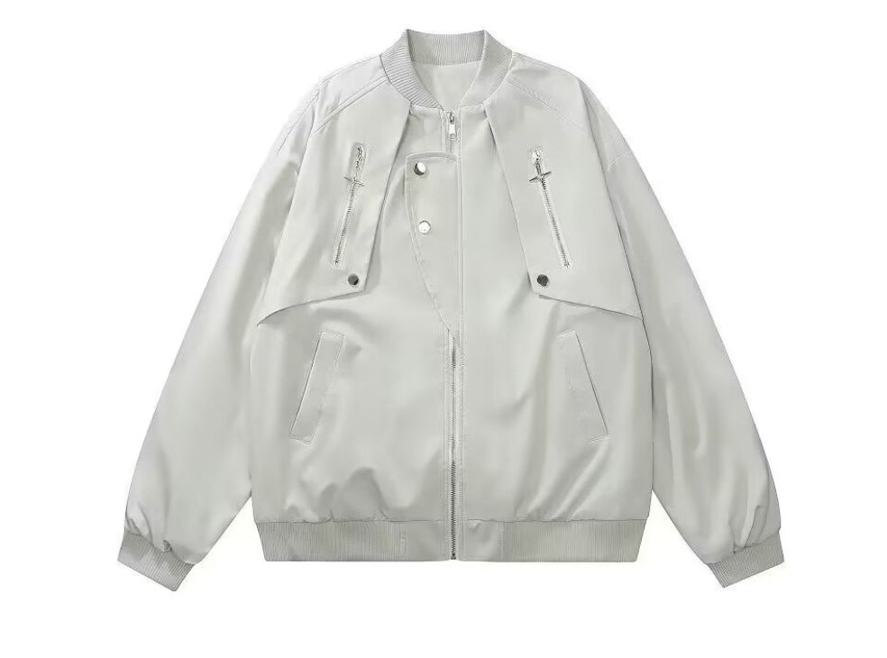 Damen modische Bomberjacke mit funktionalen Reißverschlusstaschen und lockerer Passform Drune