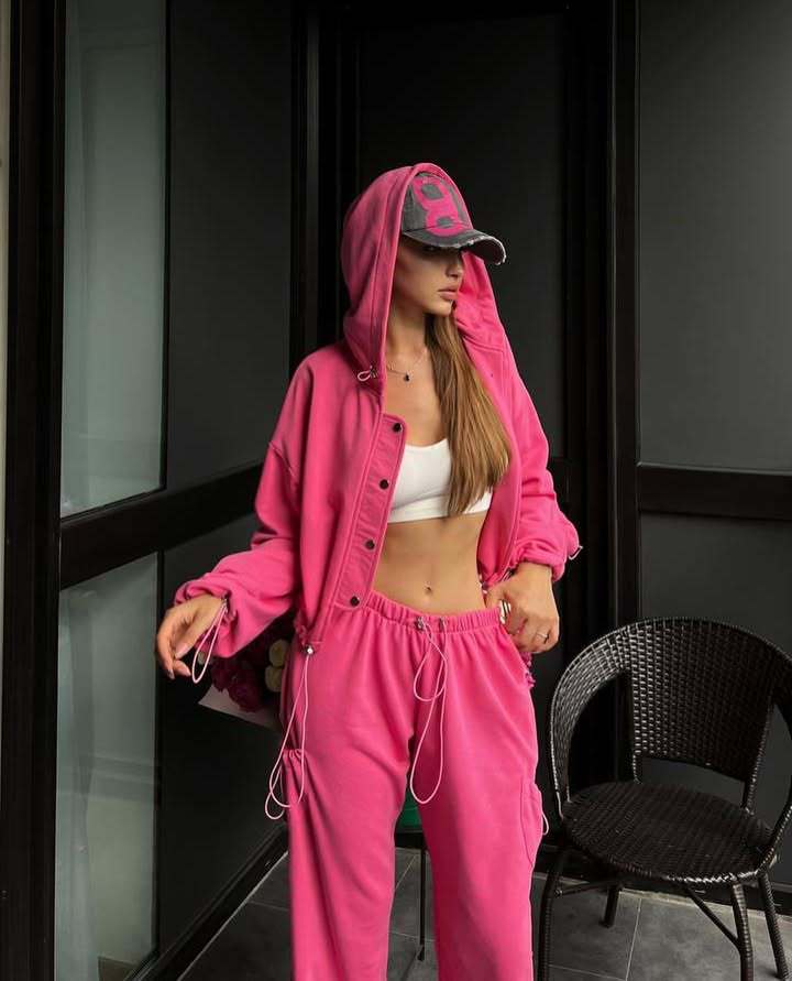 Damen lässiges Zweiteiler-Hoodie-Set mit verlängerter Kapuzenjacke und hochgeschnittener Taillen-Jogginghose Drune