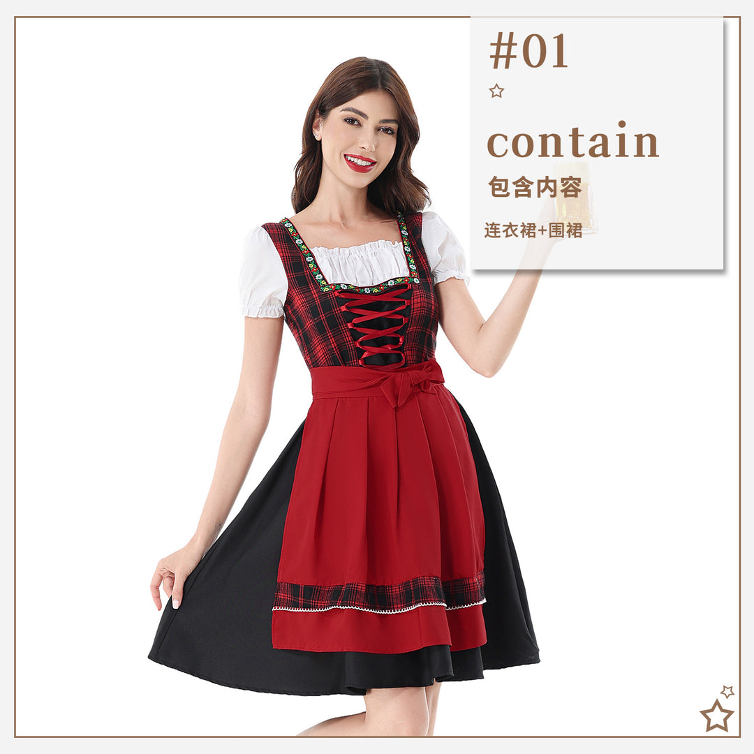 Damen nan traditionelles Dirndlkleid mit Karo-Mieder und gesteppter Schürze Drune