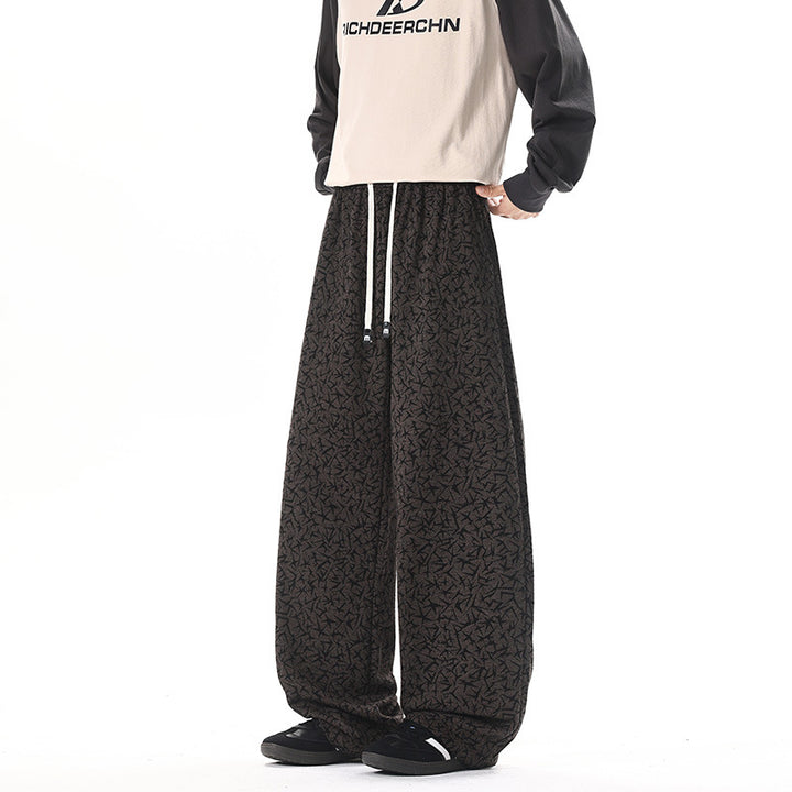 Herren Extraweite Fleece-Loungehose mit Allover-Strukturprint und Kordelzug Drune
