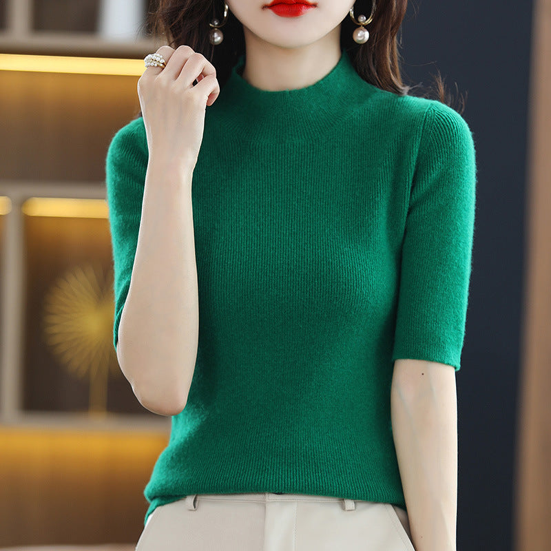 Damen Kurzarm-Feinstrickpullover mit Stehkragen und taillierter Passform Drune