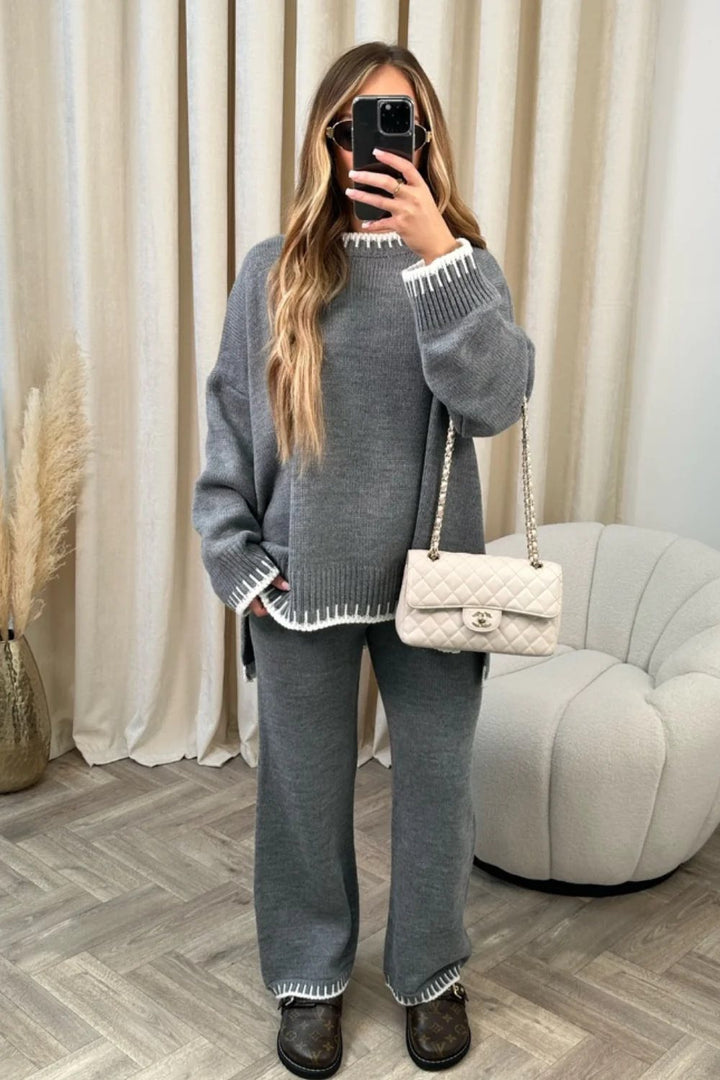 Damen oversized Strickset mit kontrastierenden Ziernähten Drune