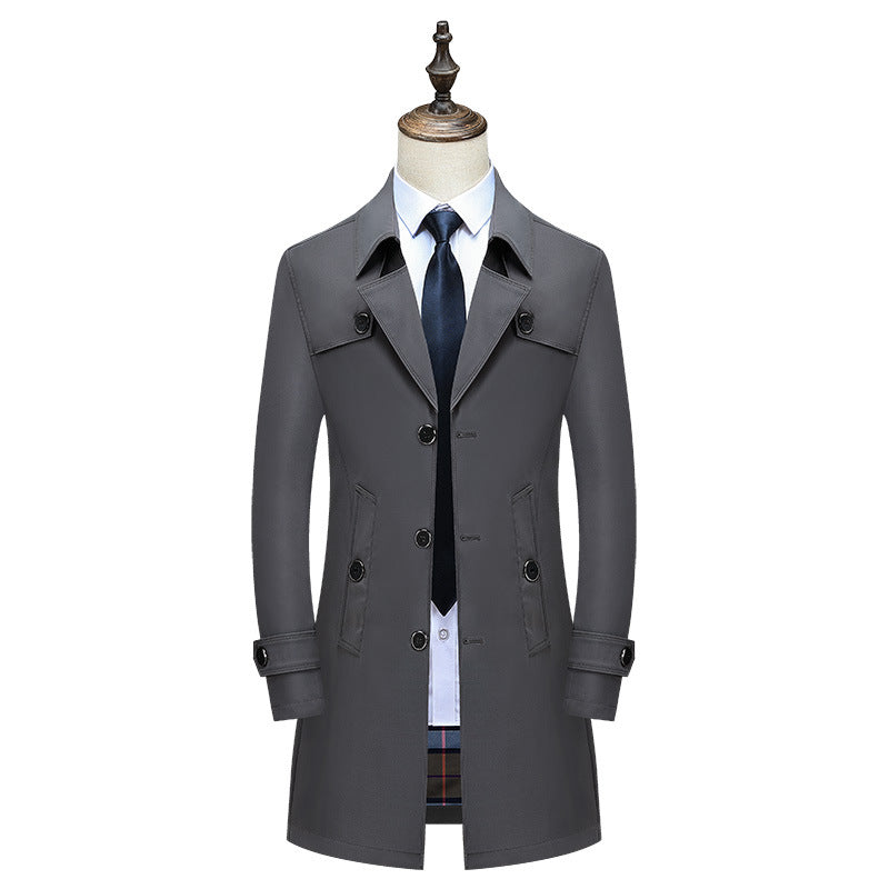 Herren Klassischer Trenchcoat mit karierter Innenfutter und Wetterschutz Drune